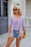 SOLID COLOR STITCHING BUTTON SHORT SLEEVE T-SHIRT