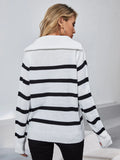 CLASSY HIGH NECK STRIPED LONG SLEEVE ZIPPER SWEATER