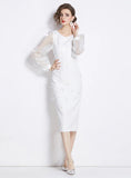RETRO ROUND NECK LONG SLEEVE DRESS