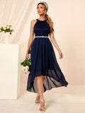 SLIM IRREGULAR CHIFFON HALTER DRESS