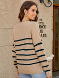 FASHION LOOSE STRIPE VINTAGE V-NECK KNITTING SWEATER