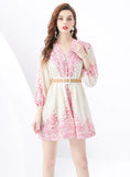 PALACE LANTERN SLEEVE PRINTED SHORT MINI DRESS