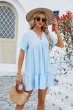 SOLID COLOR V-NECK LOOSE PLEATED DRESS