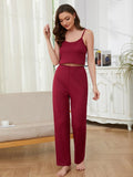FASHION SLING WAFFLE STRAP LONG SLEEVE PAJAMA PANTS SET
