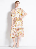 Lotus Leaf Sleeve Slim Waist Print Dress