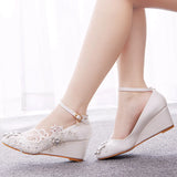LOW WEDGE HEEL SLIM HIGH HEELS WEDDING SHOES