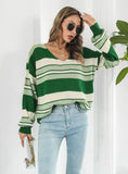 GLAMOROUS LOOSE STRIPED V-NECK LONG SLEEVE SWEATER