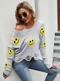 CLASSY LOOSE HOLES LONG-SLEEVED V-NECK SWEATER