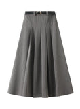 High Waist and Slim Casual Pleated Skirt with Belt