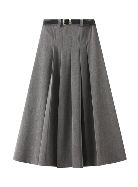 High Waist and Slim Casual Pleated Skirt with Belt
