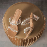 THICK HEEL PEARL CRYSTAL SANDALS SLIPPER