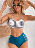 SEXY STRIPED SUSPENDER STRAP SPLIT BIKINI