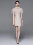 SEQUINED MESH BEADED JACQUARD DRESS