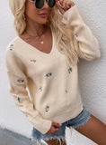 FASHION PRINTED V-NECK LOOSE PULLOVER SWEATER