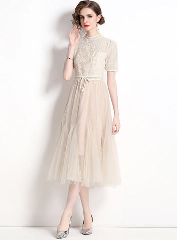 SHORT-SLEEVED SLIM MESH DRESS