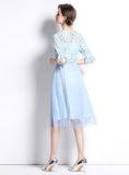 HOLLOW CHIFFON LACE SOLID COLOR DRESS
