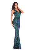 SEXY V-NECK GREEN SEQUINED DRESS