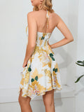 PRINTED BACKLESS HALTER SLIM DRESS
