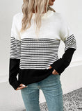 FASHION LONG SLEEVE STRIPED CONTRAST SWEATER