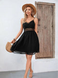 SEXY SUSPENDER PATCHWORK HOLLOW OUT DRESS