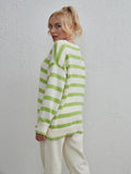 STYLISH FASHION V-NECK STRIPED LOOSE PULLOVER SWEATER