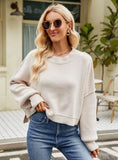 FASHION LOOSE SHORT PULLOVER LONG SLEEVE ROUND NECK SWEATER