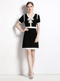 FASHION RETRO SHORT-SLEEVED V-NECK DRESS