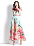 RETRO PALACE FLYING SLEEVES LONG PRINTED DRESS
