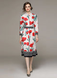 RETRO LONG SLEEVE LAPEL SLIM PRINT DRESS