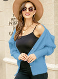 FASHION SOLID COLOR BUBBLE SLEEVE V-NECK SWEATER COAT