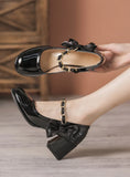 RETRO MARY JANE THICK HEEL BOW CHAIN SHOES