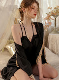 FASHION SEXY V-NECK PLEATED SLIT NIGHTDRESS