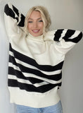 STYLISH STRIPED HIGH NECK CASUAL SWEATER