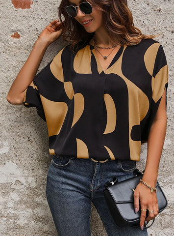 SUMMER BAT SLEEVE V-NECK PULLOVER SHIRT