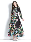 LONG SLEEVE LANTERN SLEEVE LONG PRINTED DRESS
