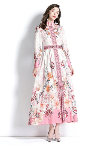 LONG SLEEVE PRINTED LONG DRESS