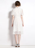 A-LINE WHITE LACE BUTTON DRESS