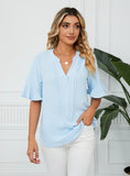 SOLID COLOR V-NECK SHORT-SLEEVED LOOSE TOP