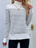 CLASSY HIGH NECK STRIPED PULLOVER SWEATER