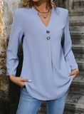 V-NECK BUTTON-UP SOLID COLOR SHIRT