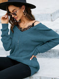 CASUAL LACE STITCHING PULLOVER V-NECK SWEATER