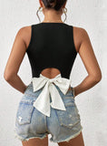 V-NECK SLIM SLEEVELESS HOLLOW STITCHING VEST