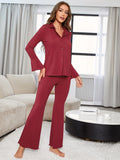 CLASSY RED THREAD LONG SLEEVE TWO-PIECE SUIT