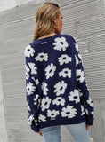 CLASSY PRINTED ROUND NECK BLUE SWEATER