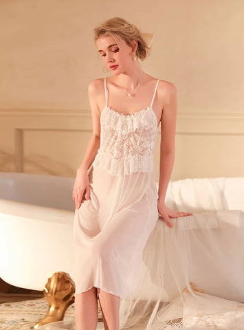 FASHION MESH LACE LONG PAJAMAS NIGHTDRESS