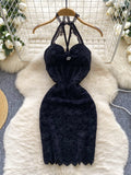 Delicate Lace White Halter Neck Bodycon Dress