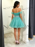 Off Shoulder Mint Green Tulle Short Mini Dress
