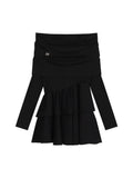 Flattering Layers Off-Shoulder Black Mini Dress