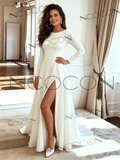 A Line Beading Satin Wedding Dress With Slit