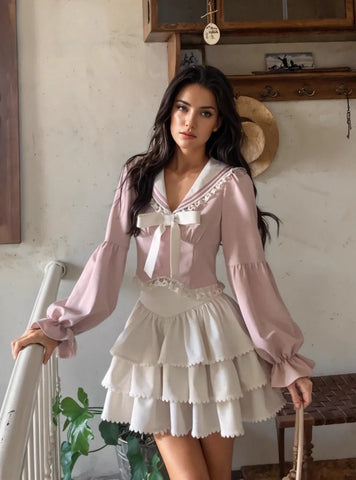 Pink Lace Tiered Skirt Two-Toned Dress